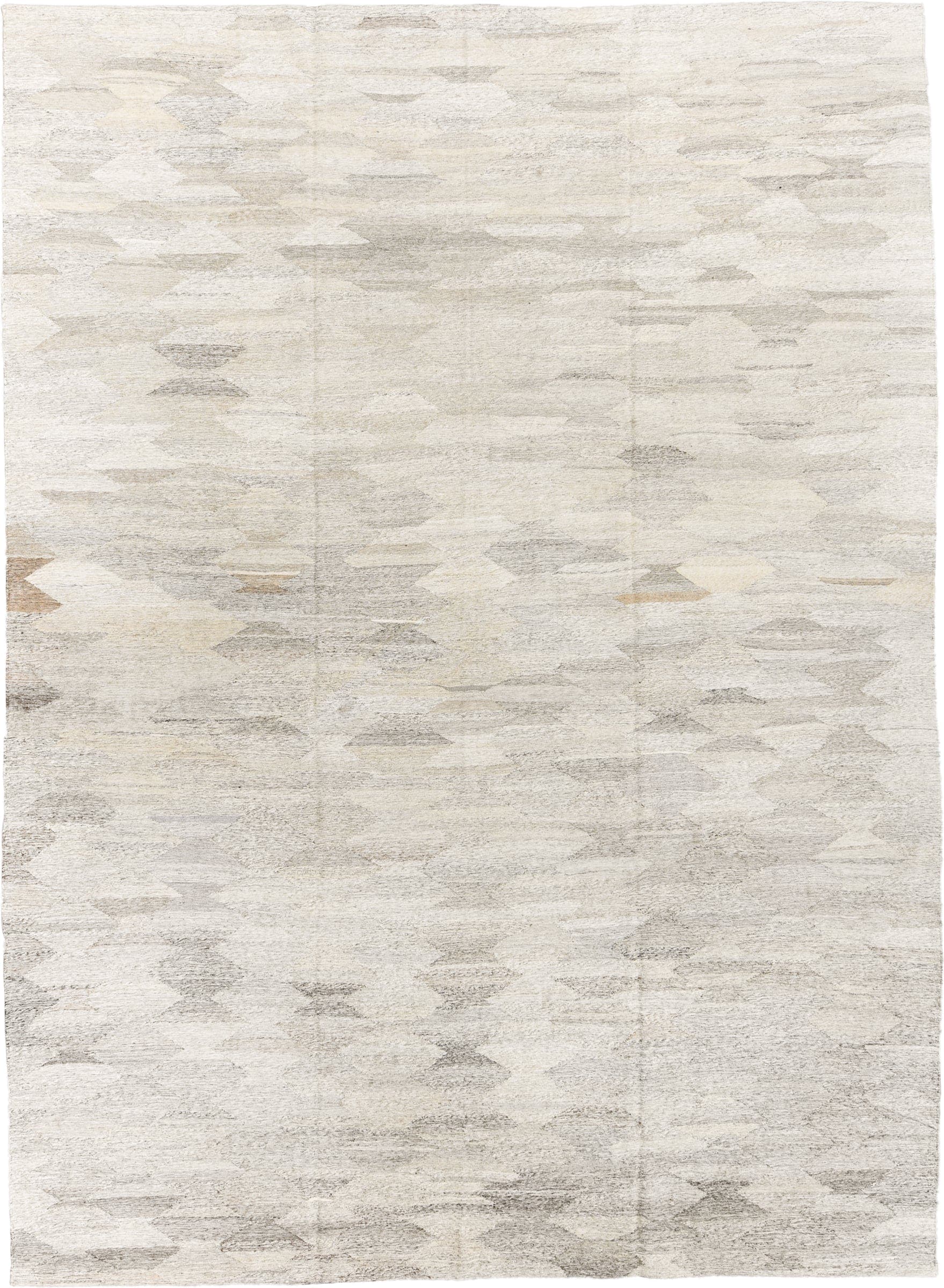 10' x 14' one-of-a-kind handmade vintage Tulu large size rug. Color palette: ivory, cream, taupe, light gray, beige, gray