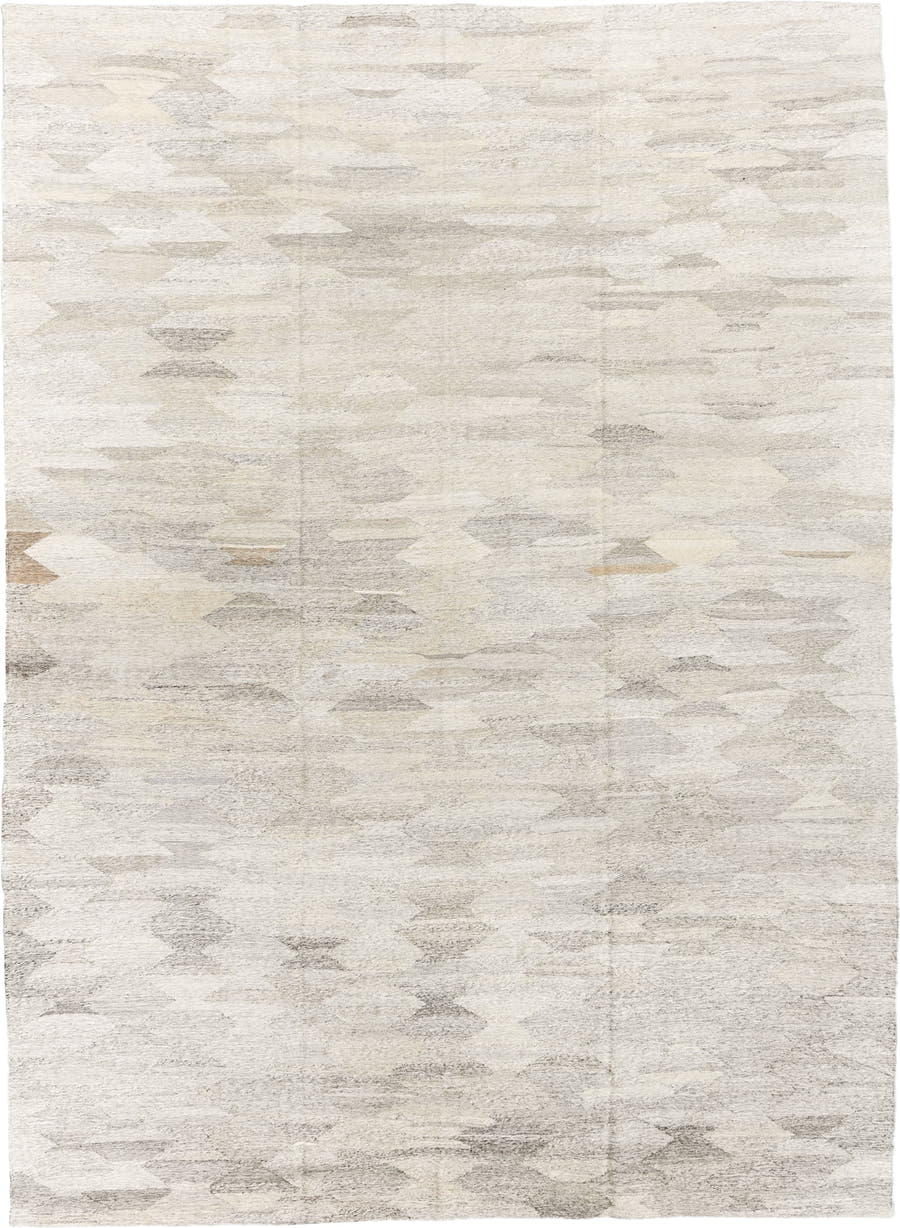 10' x 14' one-of-a-kind handmade vintage Tulu large size rug. Color palette: ivory, cream, taupe, light gray, beige, gray