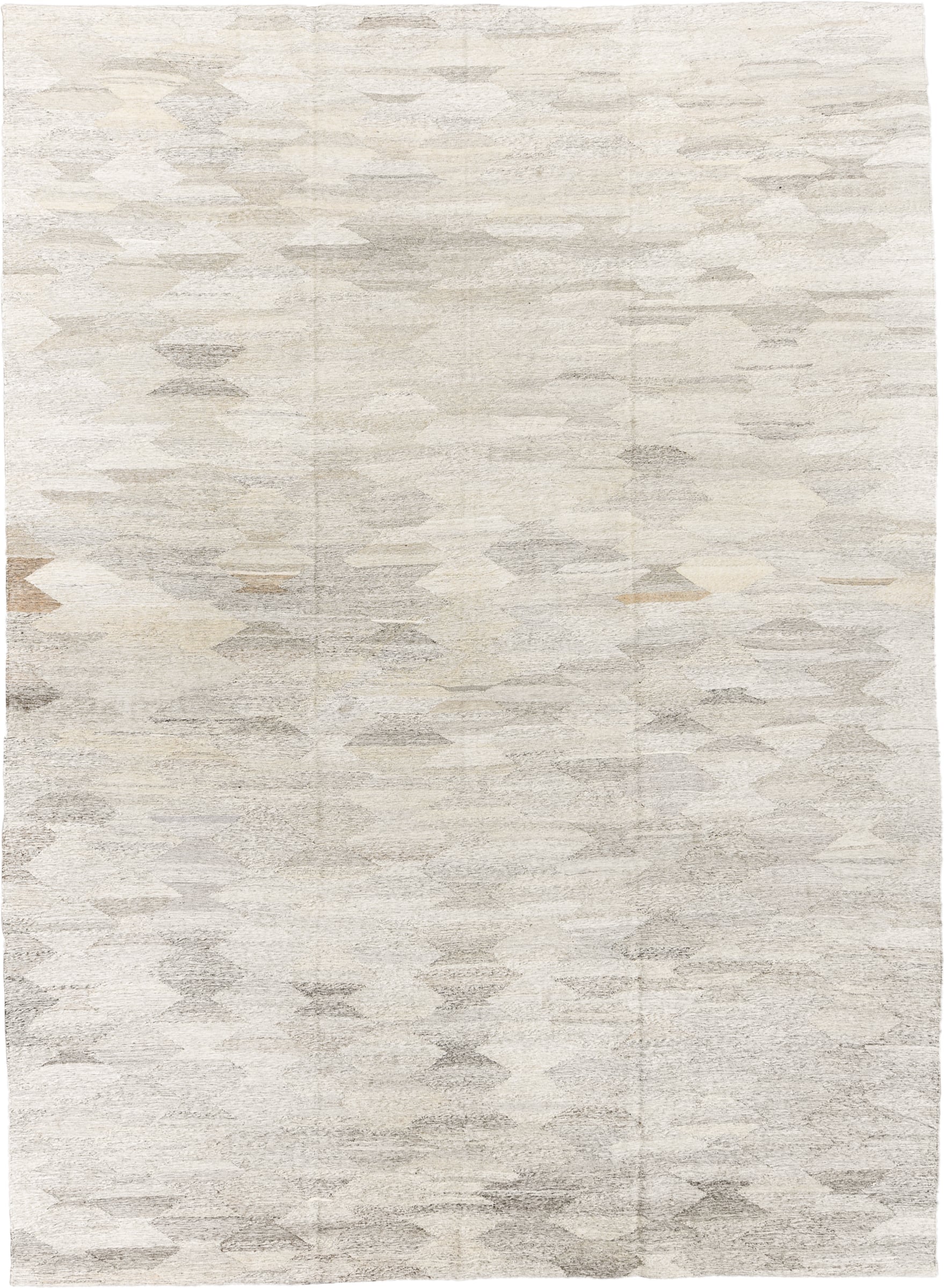 10' x 14' one-of-a-kind handmade vintage Tulu large size rug. Color palette: ivory, cream, taupe, light gray, beige, gray