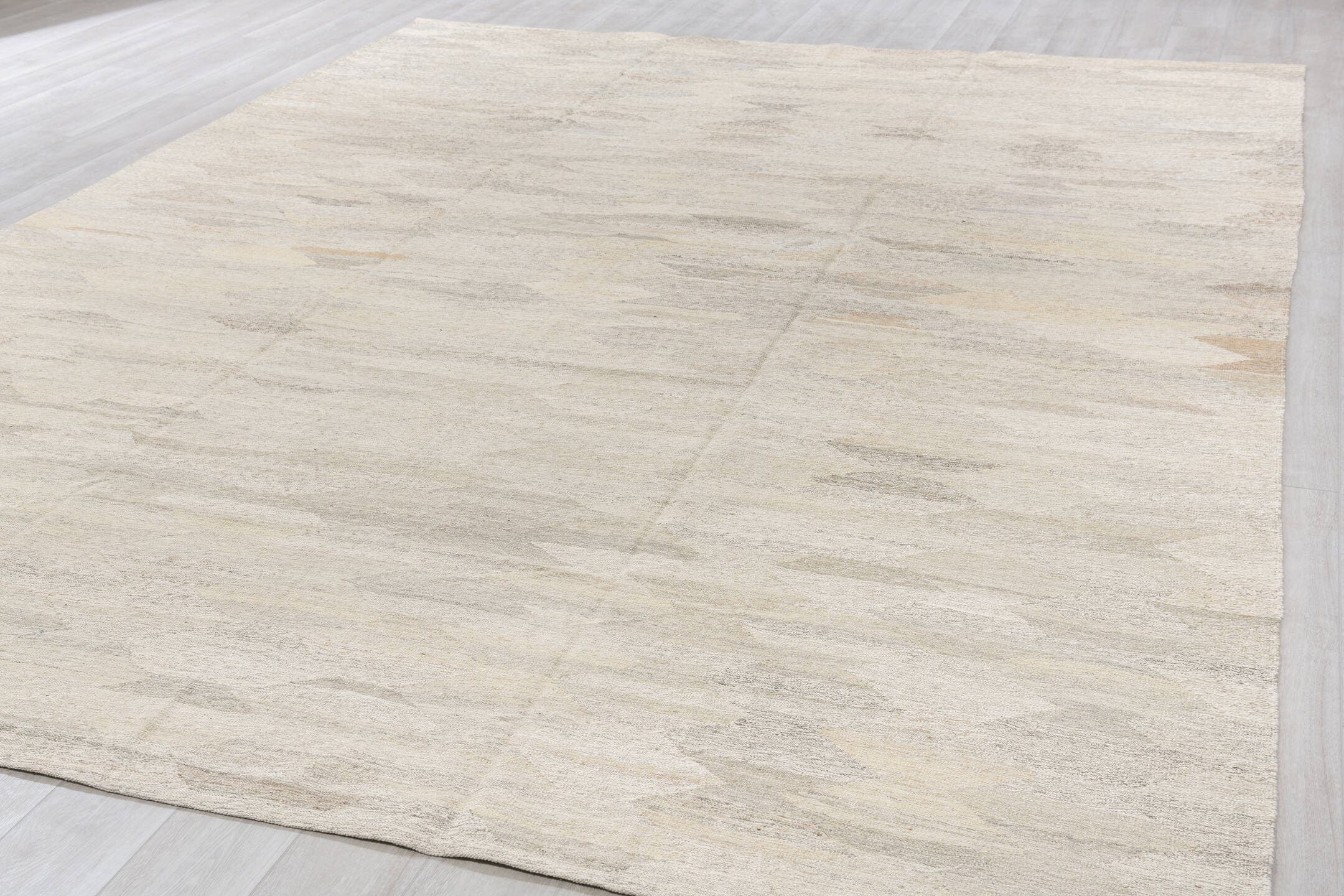 10' x 14' one-of-a-kind handmade vintage Tulu large size rug. Color palette: ivory, cream, taupe, light gray, beige, gray
