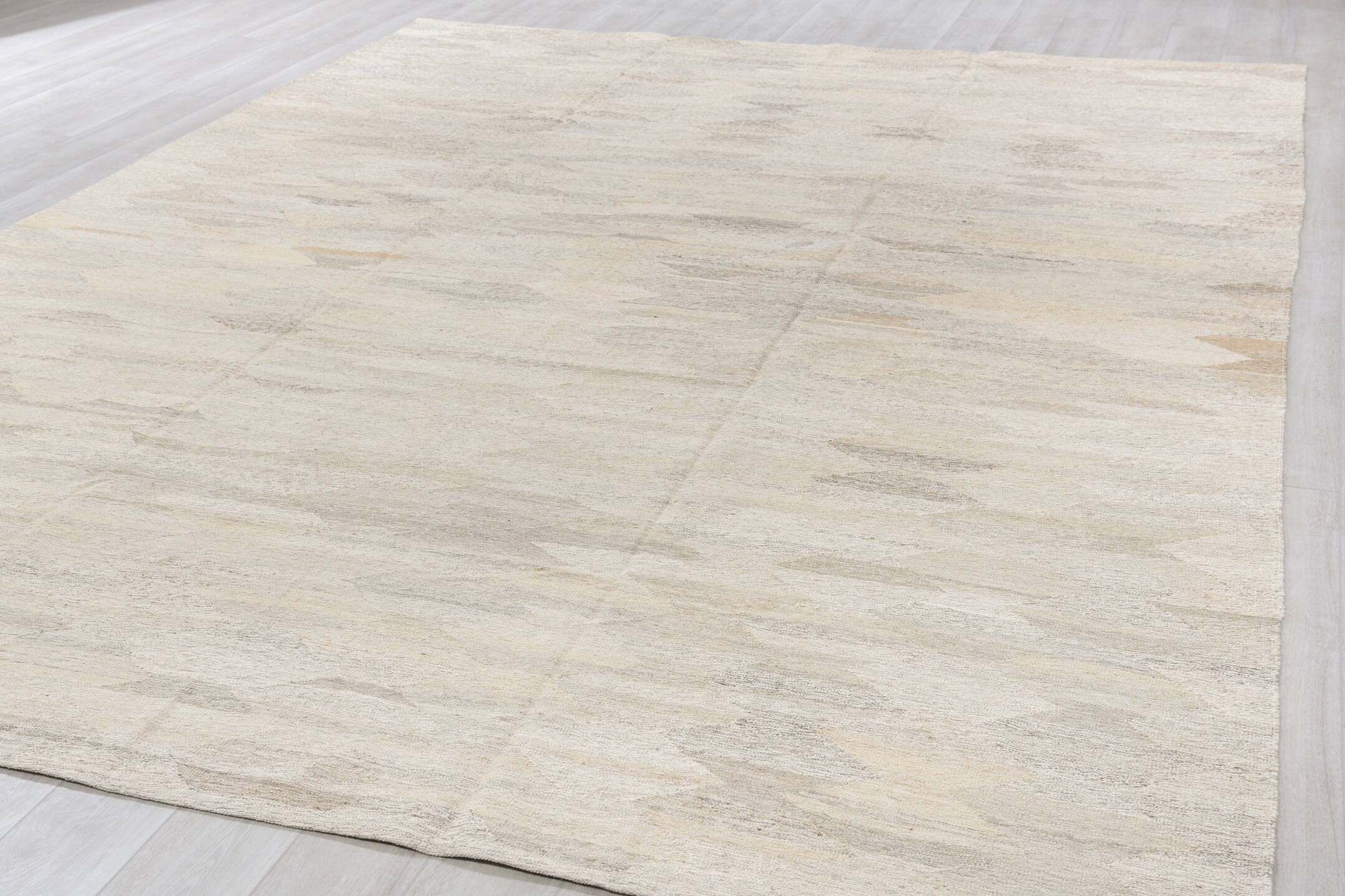 10' x 14' one-of-a-kind handmade vintage Tulu large size rug. Color palette: ivory, cream, taupe, light gray, beige, gray