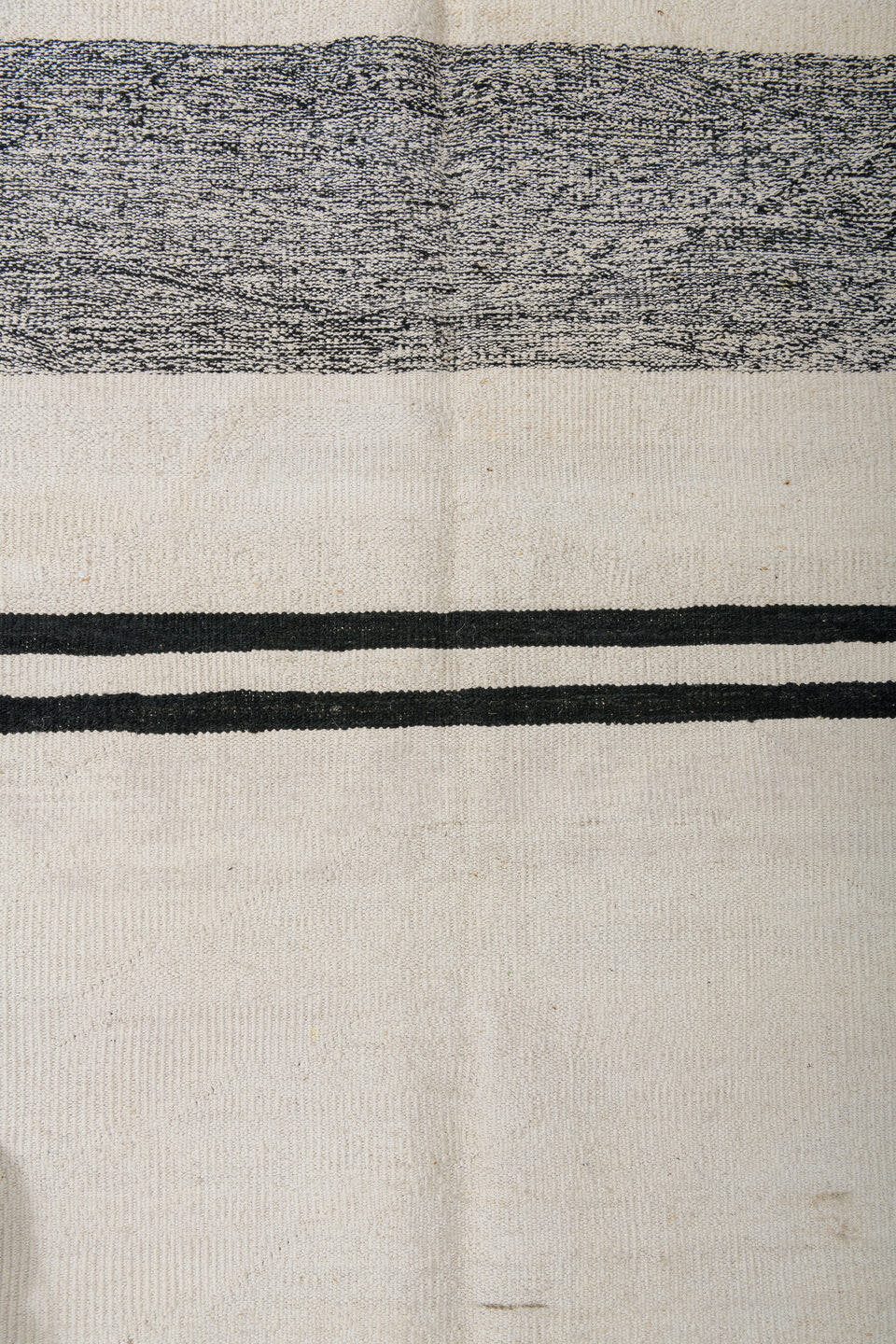 13' x 16' one-of-a-kind handmade vintage Kilim oversize rug. Color palette: ivory, charcoal, black, cream, gray