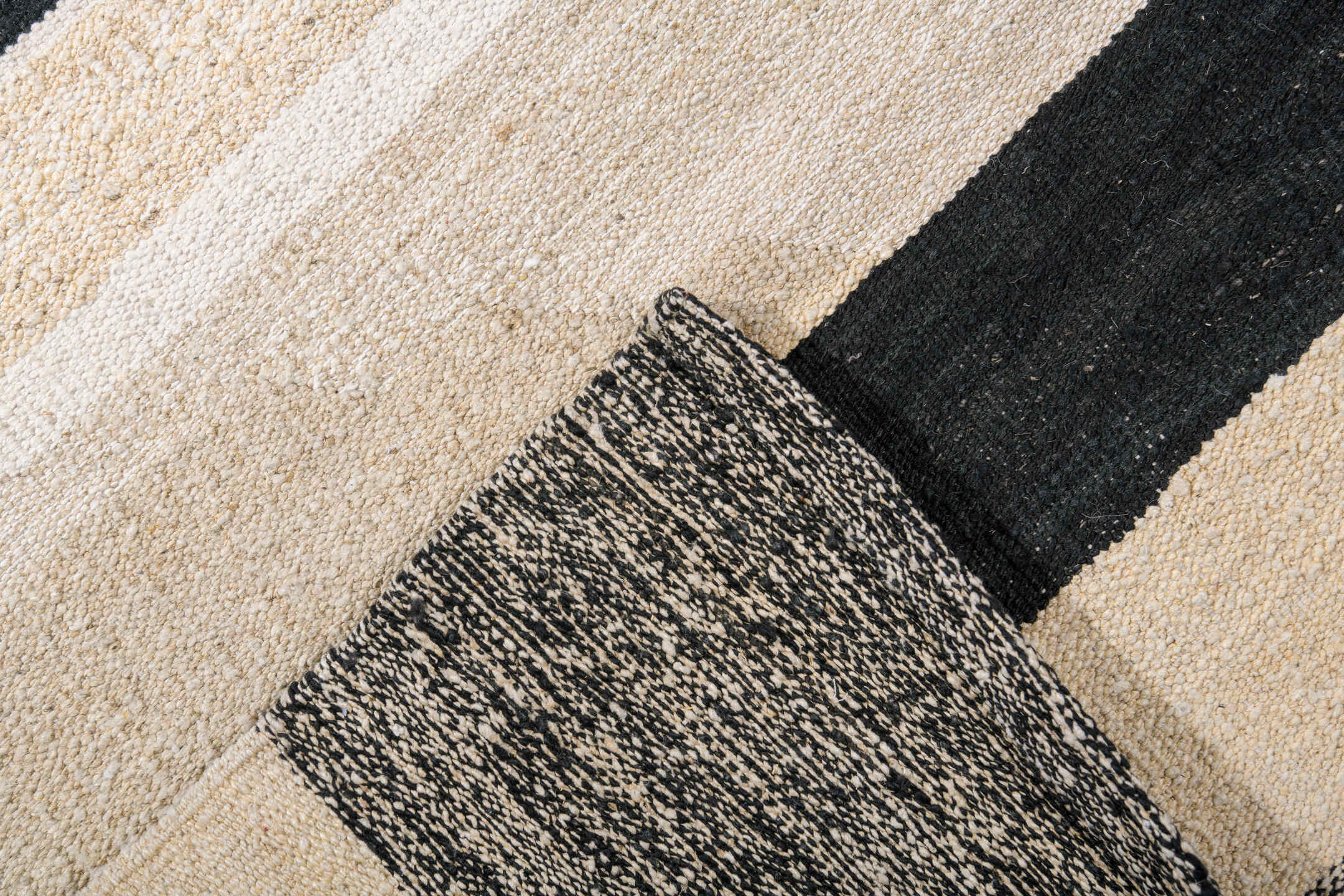 13' x 16' one-of-a-kind handmade vintage Kilim oversize rug. Color palette: ivory, charcoal, black, cream, gray