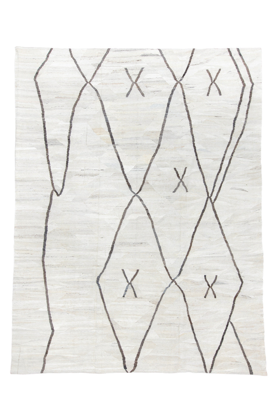 10' x 13' one-of-a-kind handmade vintage Kilim large size rug. Color palette: dark gray, gainsboro, gray, light gray