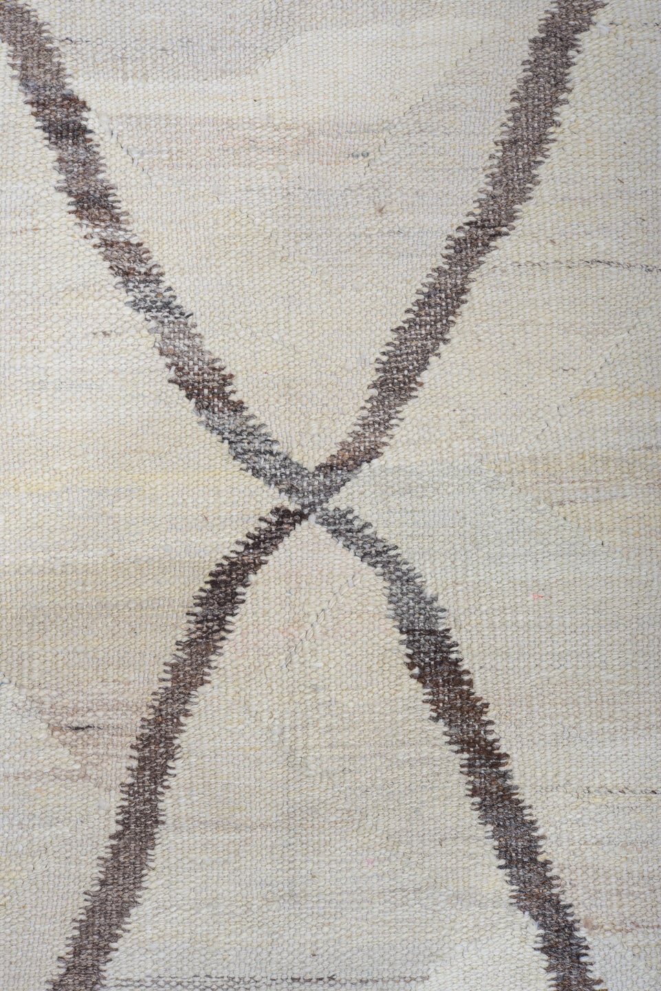 10' x 13' one-of-a-kind handmade vintage Kilim large size rug. Color palette: ivory, charcoal, taupe, gray, black, beige
