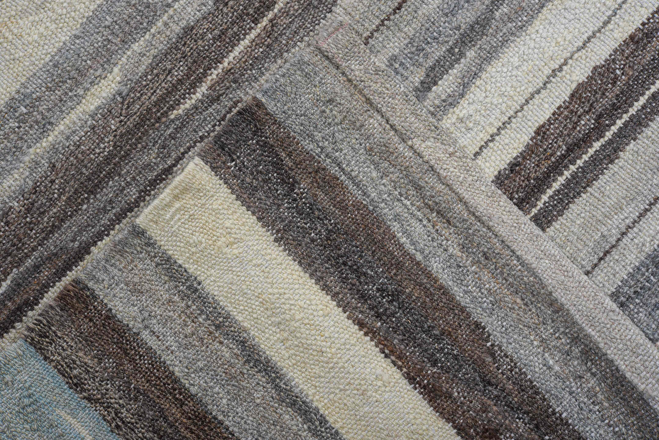 9' x 13' one-of-a-kind handmade vintage Tulu large size rug. Color palette: gray, ivory, charcoal, pale_blue, taupe, black