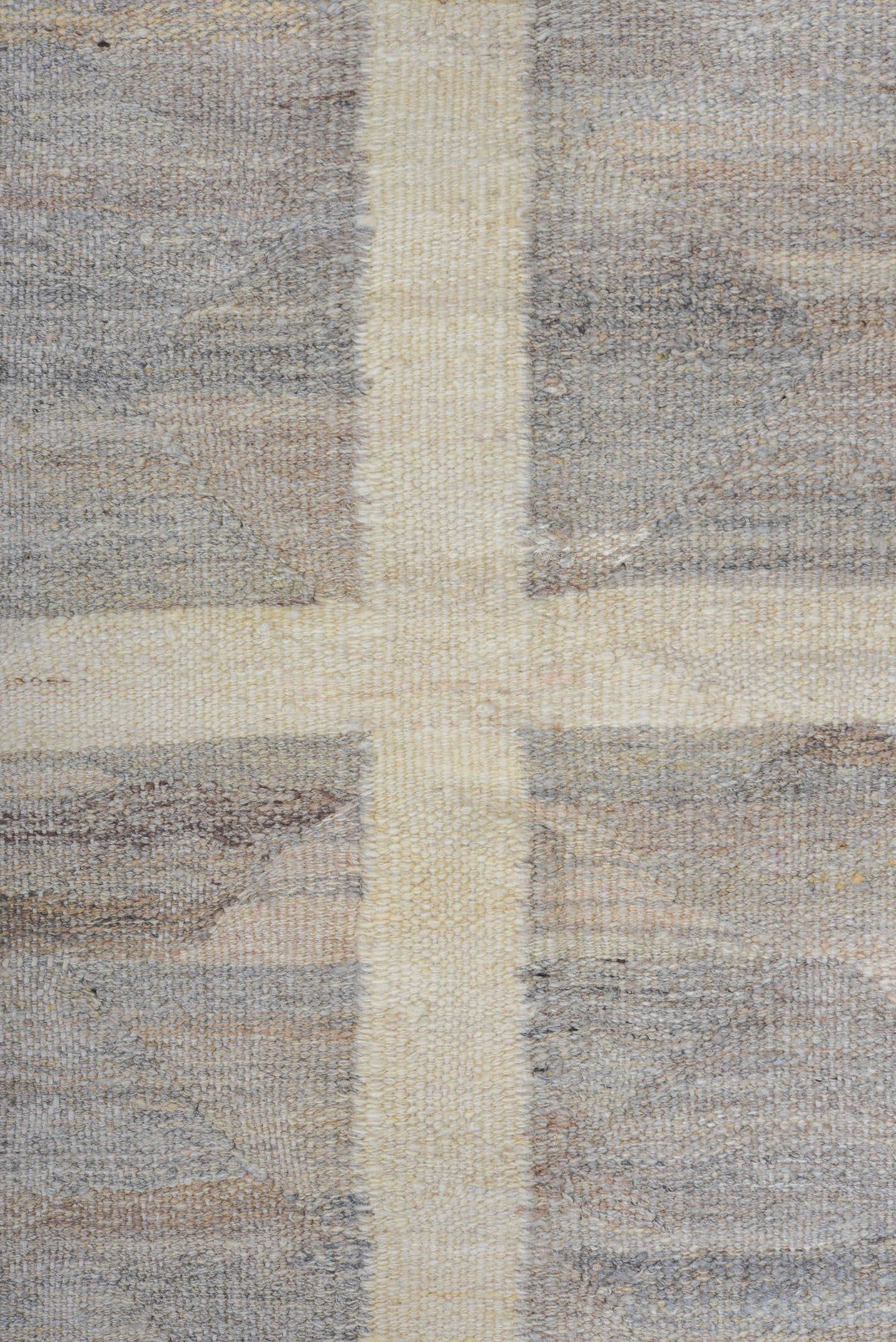 9' x 11' one-of-a-kind handmade vintage Kilim large size rug. Color palette: ivory, pale blue, taupe, charcoal, cream, slate