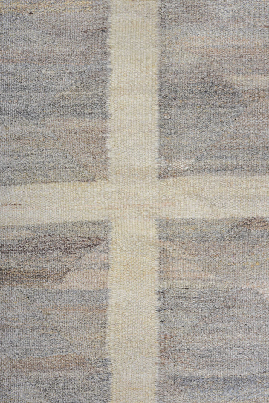 9' x 11' one-of-a-kind handmade vintage Kilim large size rug. Color palette: ivory, pale blue, taupe, charcoal, cream, slate