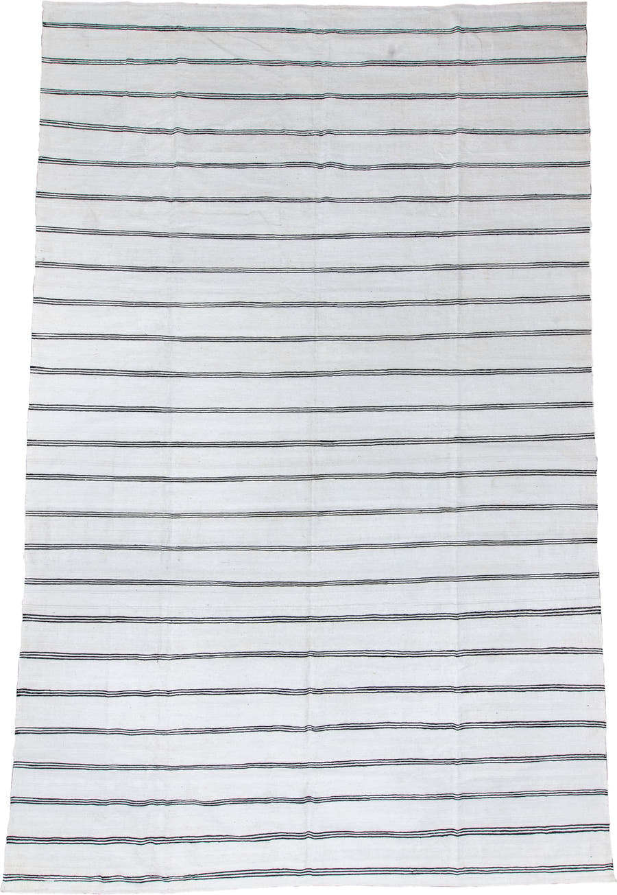 12' x 19' one-of-a-kind handmade vintage Kilim oversize rug. Color palette: ivory, charcoal, teal, rose, gray, black, pink