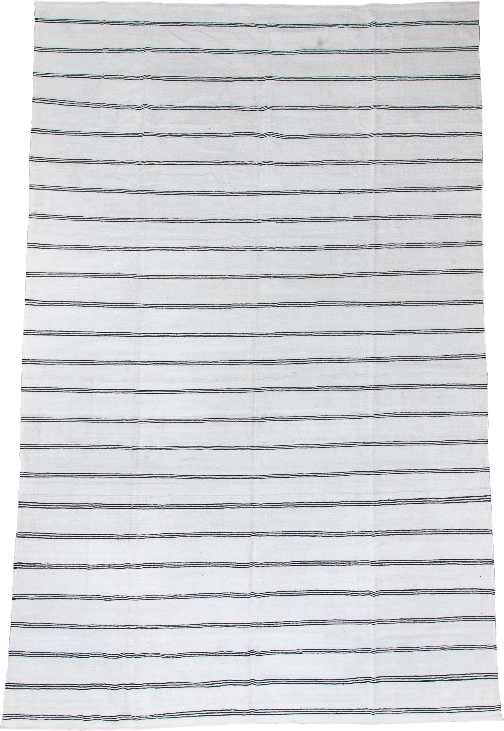12' x 19' one-of-a-kind handmade vintage Kilim oversize rug. Color palette: ivory, charcoal, teal, rose, gray, black, pink