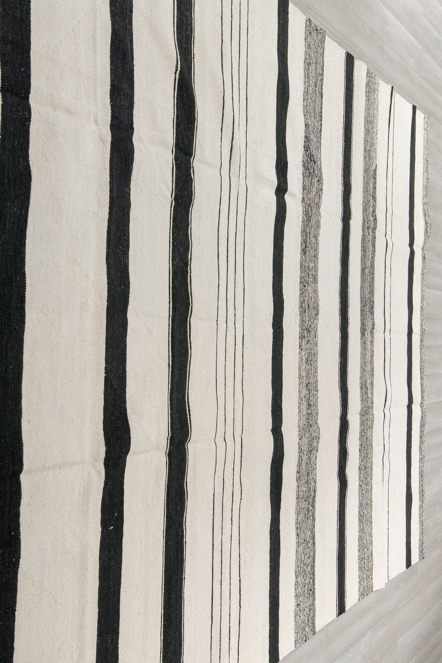 9' x 11' one-of-a-kind handmade vintage Tulu large size rug. Color palette: ivory, charcoal, gray, black