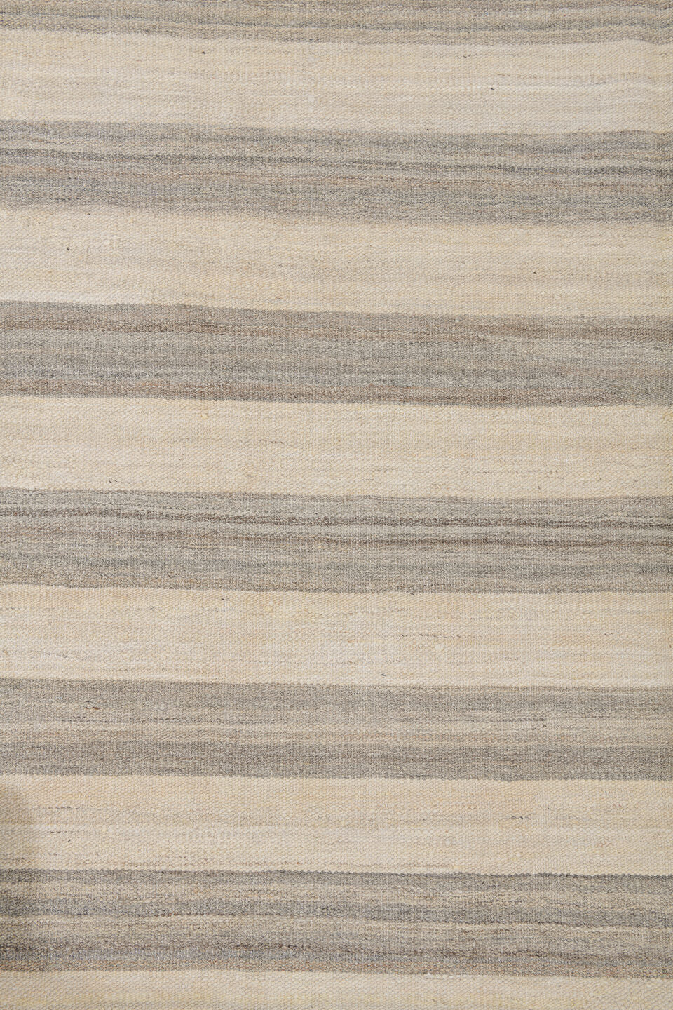 9' x 13' one-of-a-kind handmade vintage Kilim large size rug. Color palette: brown, gray, light gray, linen, off-white