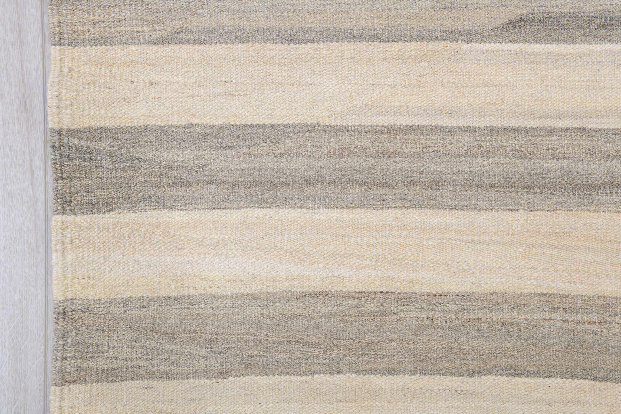 9' x 13' one-of-a-kind handmade vintage Kilim large size rug. Color palette: brown, gray, light gray, linen, off-white