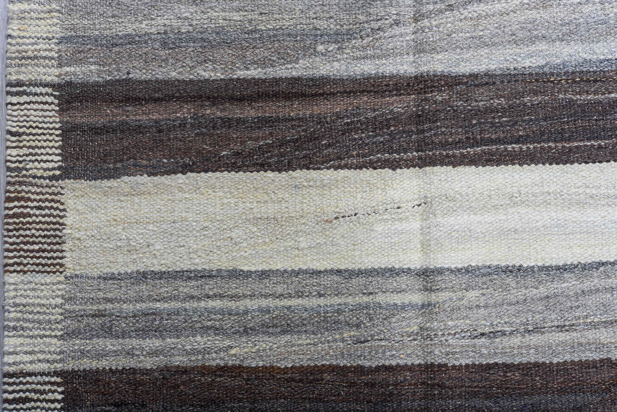 14' x 20' one-of-a-kind handmade vintage Tulu oversize rug. Color palette: ivory, taupe, brown, gray, charcoal, beige, black