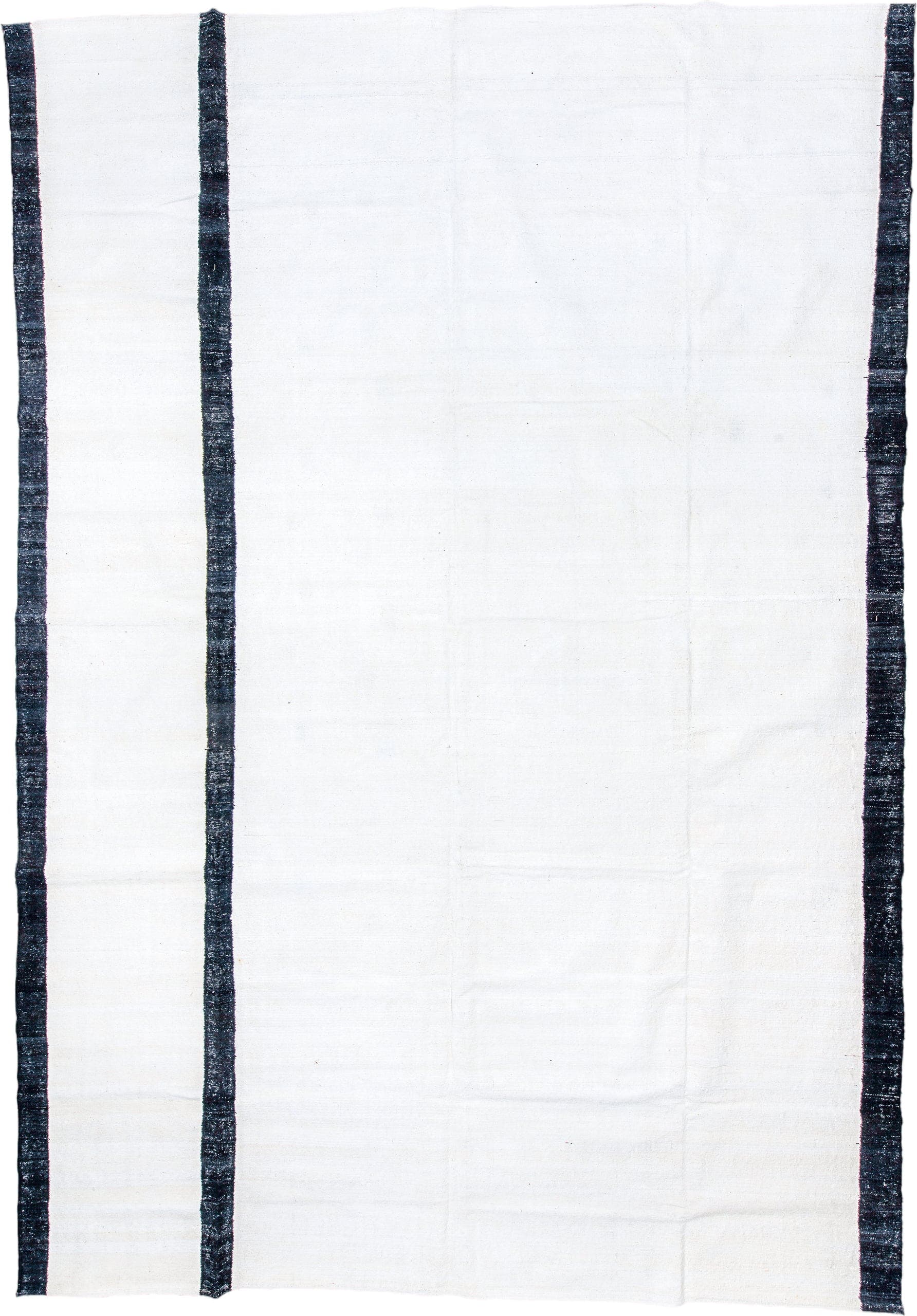 12' x 18' one-of-a-kind handmade vintage Kilim oversize rug. Color palette: ivory, charcoal, gray, black