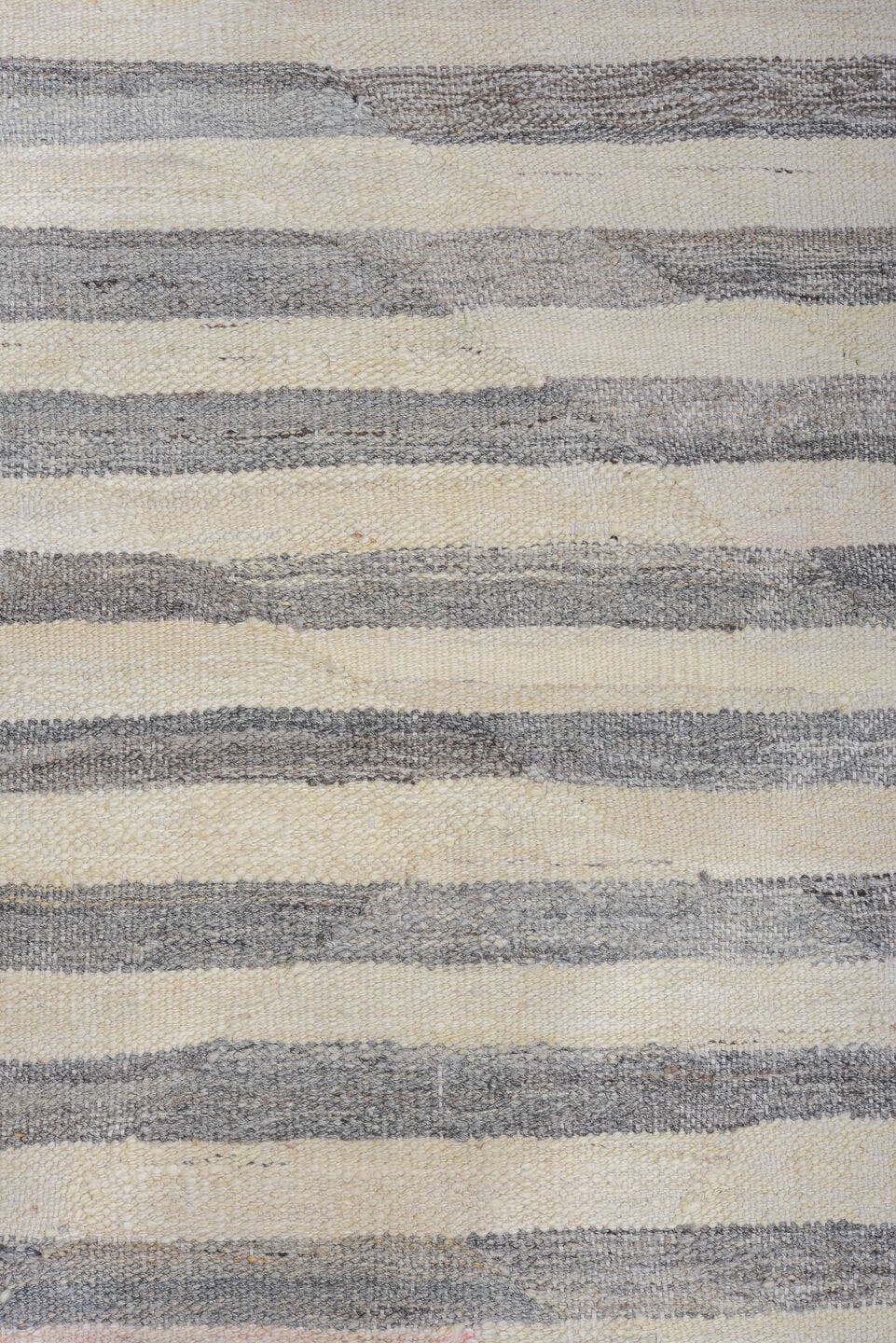 9' x 11' one-of-a-kind handmade vintage Kilim large size rug. Color palette: gray, ivory, taupe, slate, brown, beige