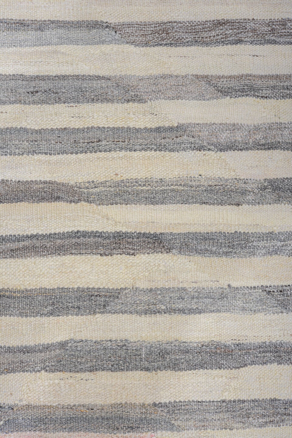 9' x 11' one-of-a-kind handmade vintage Kilim large size rug. Color palette: gray, ivory, taupe, slate, brown, beige
