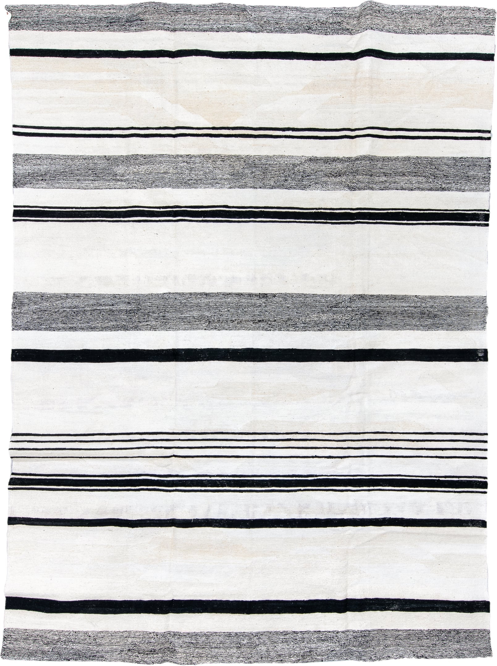 8' x 11' one-of-a-kind handmade vintage Kilim large size rug. Color palette: ivory, black, charcoal, cream, gray