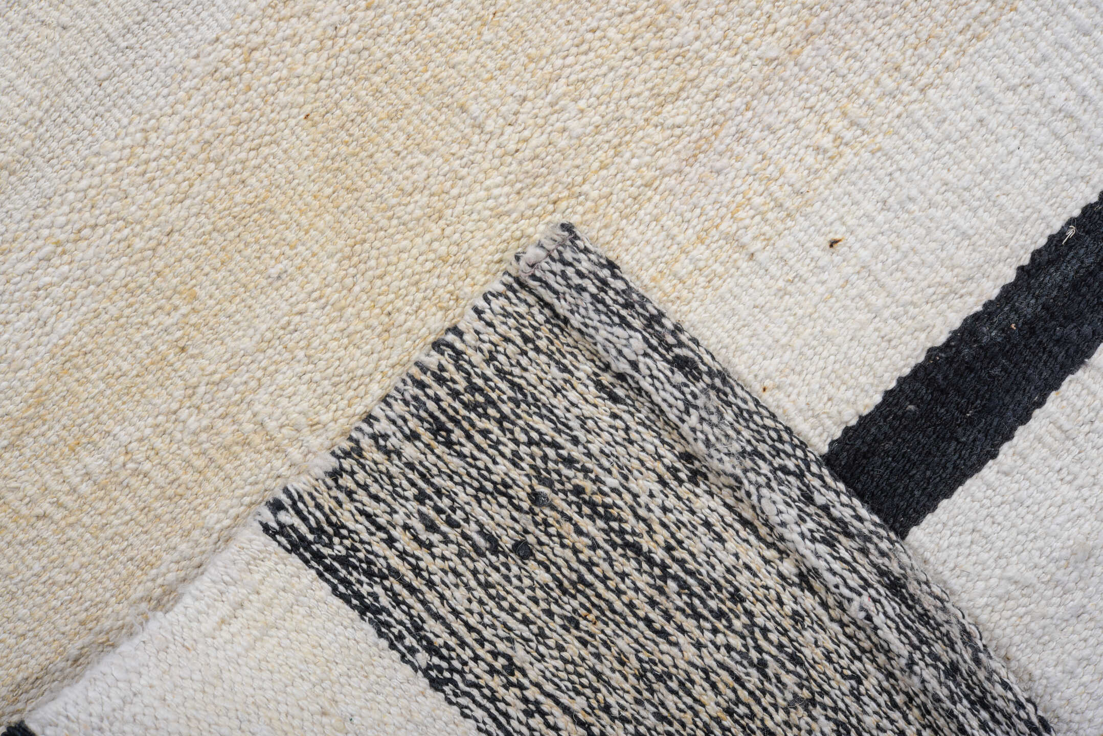 8' x 11' one-of-a-kind handmade vintage Kilim large size rug. Color palette: ivory, black, charcoal, cream, gray