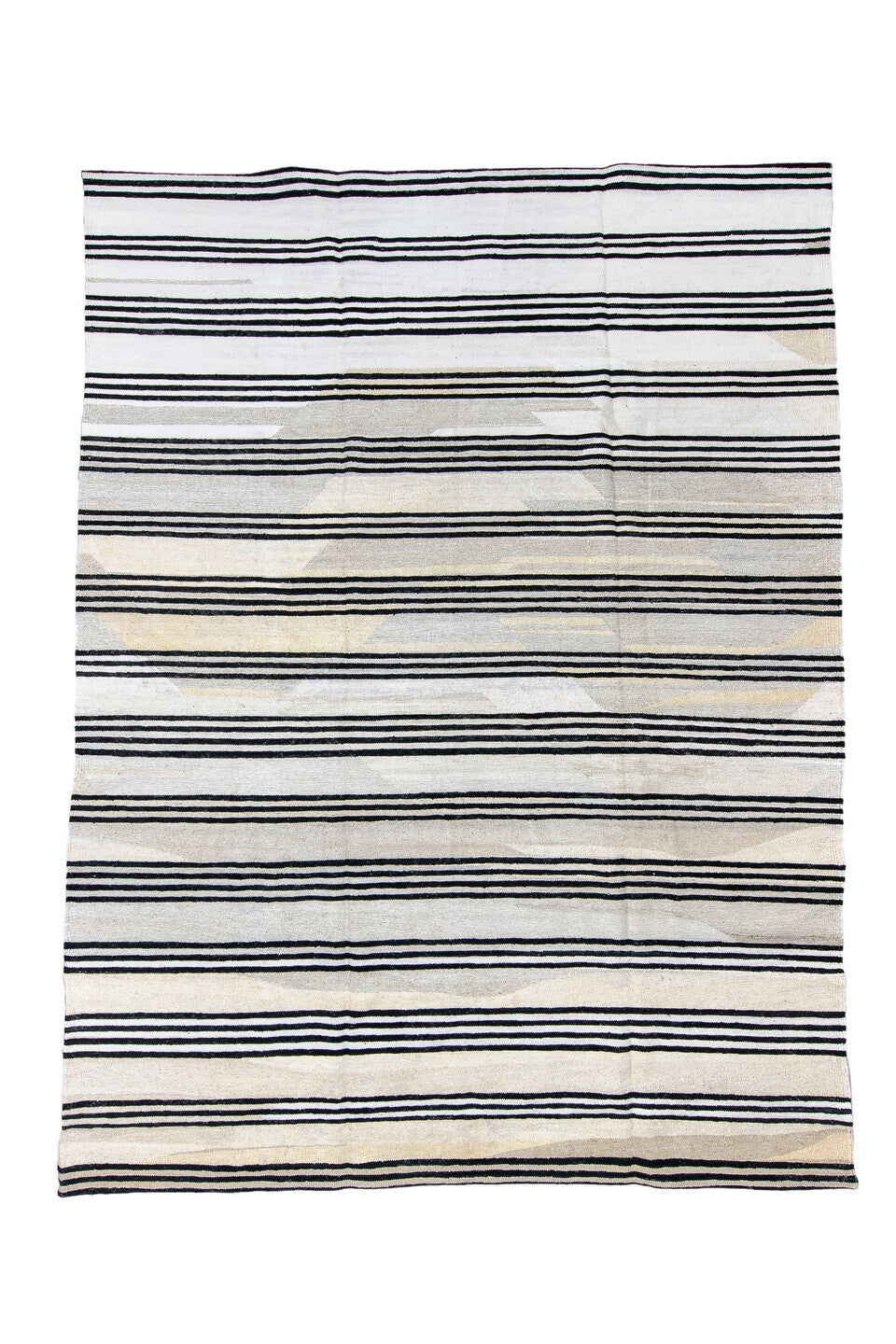 9' x 12' one-of-a-kind handmade vintage Kilim large size rug. Color palette: black, blue, dark gray, dim gray, gainsboro