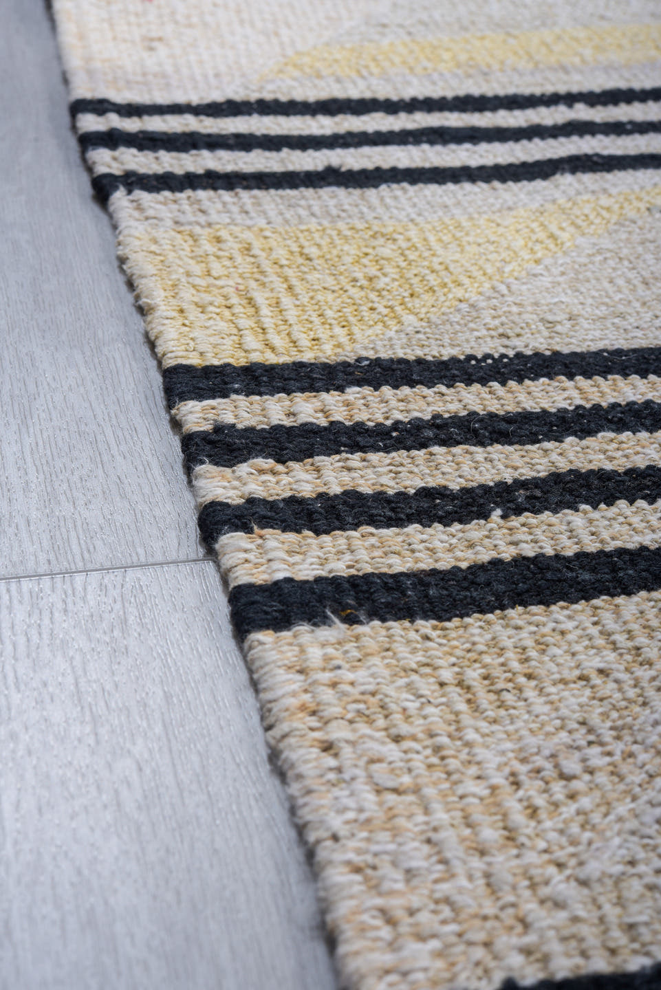 9' x 12' one-of-a-kind handmade vintage Kilim large size rug. Color palette: ivory, black, cream, taupe, beige, gray