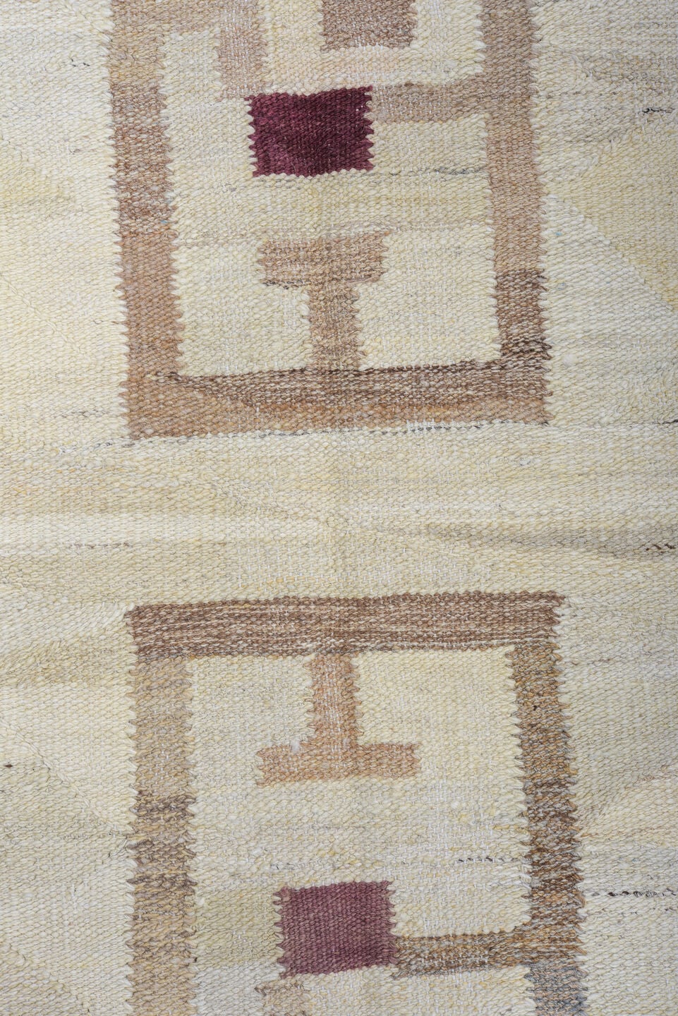 12' x 14' one-of-a-kind handmade vintage Kilim oversize rug. Color palette: ivory, taupe, beige, camel, slate, burgundy