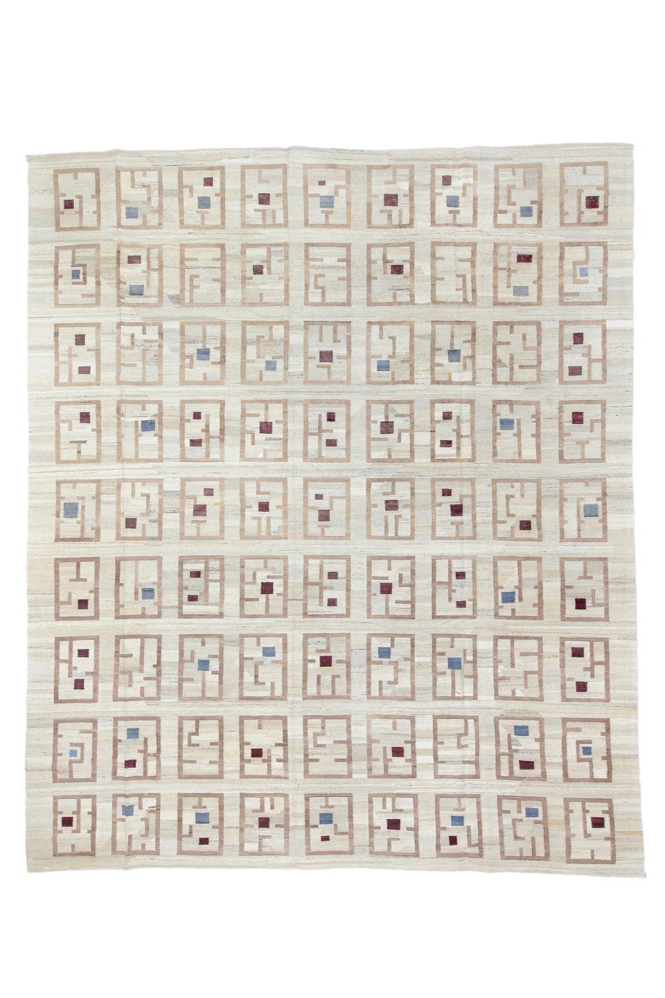 12' x 14' one-of-a-kind handmade vintage Kilim oversize rug. Color palette: black, dark gray, dim gray, gainsboro, gray