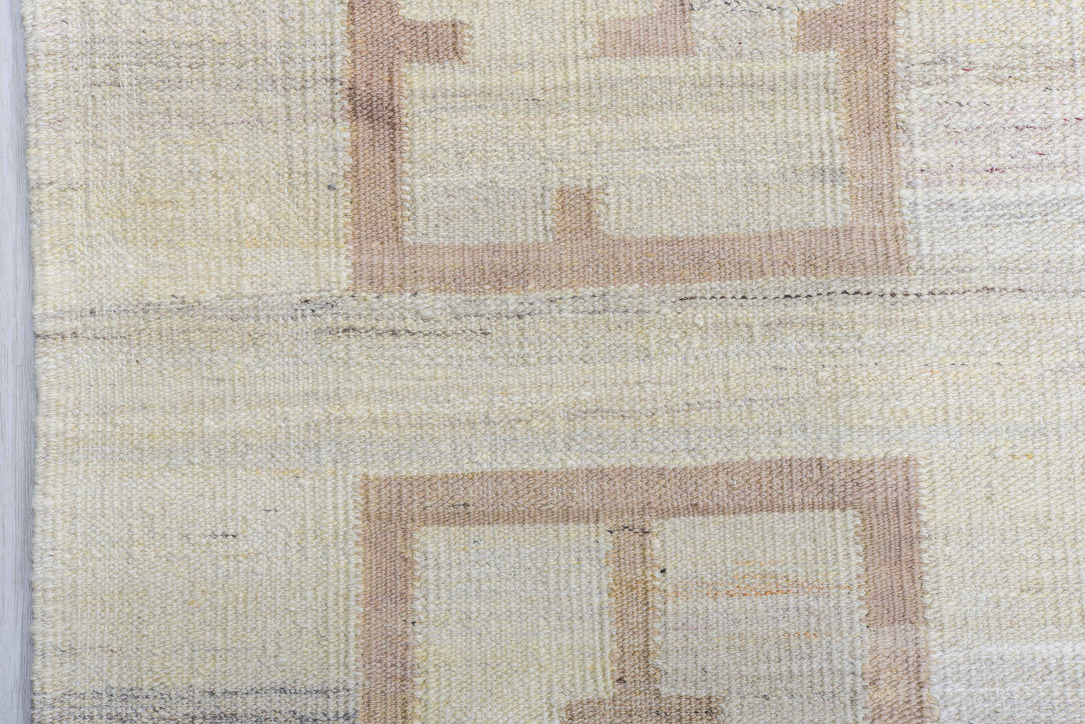12' x 14' one-of-a-kind handmade vintage Kilim oversize rug. Color palette: ivory, tan, beige, burgundy, slate blue, purple