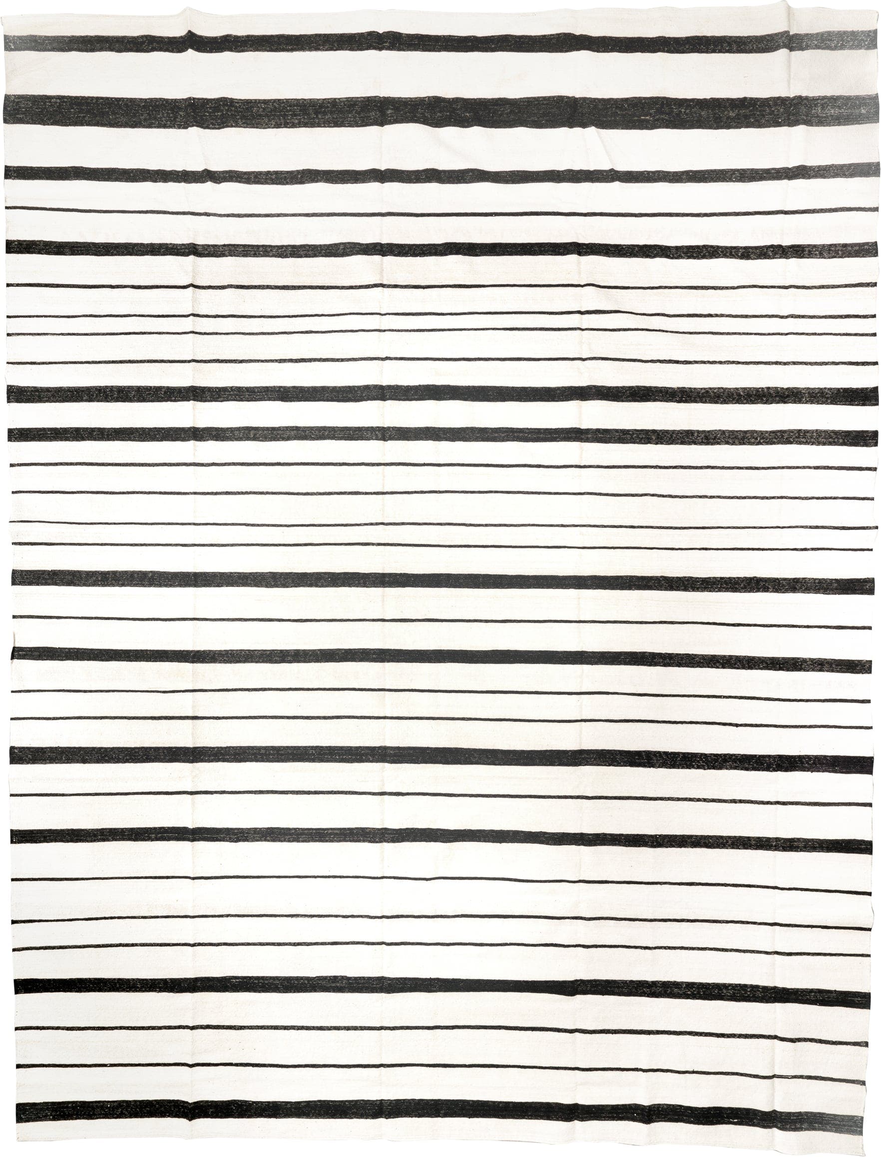 14' x 18' one-of-a-kind handmade vintage Tulu oversize rug. Color palette: ivory, charcoal, gray, black