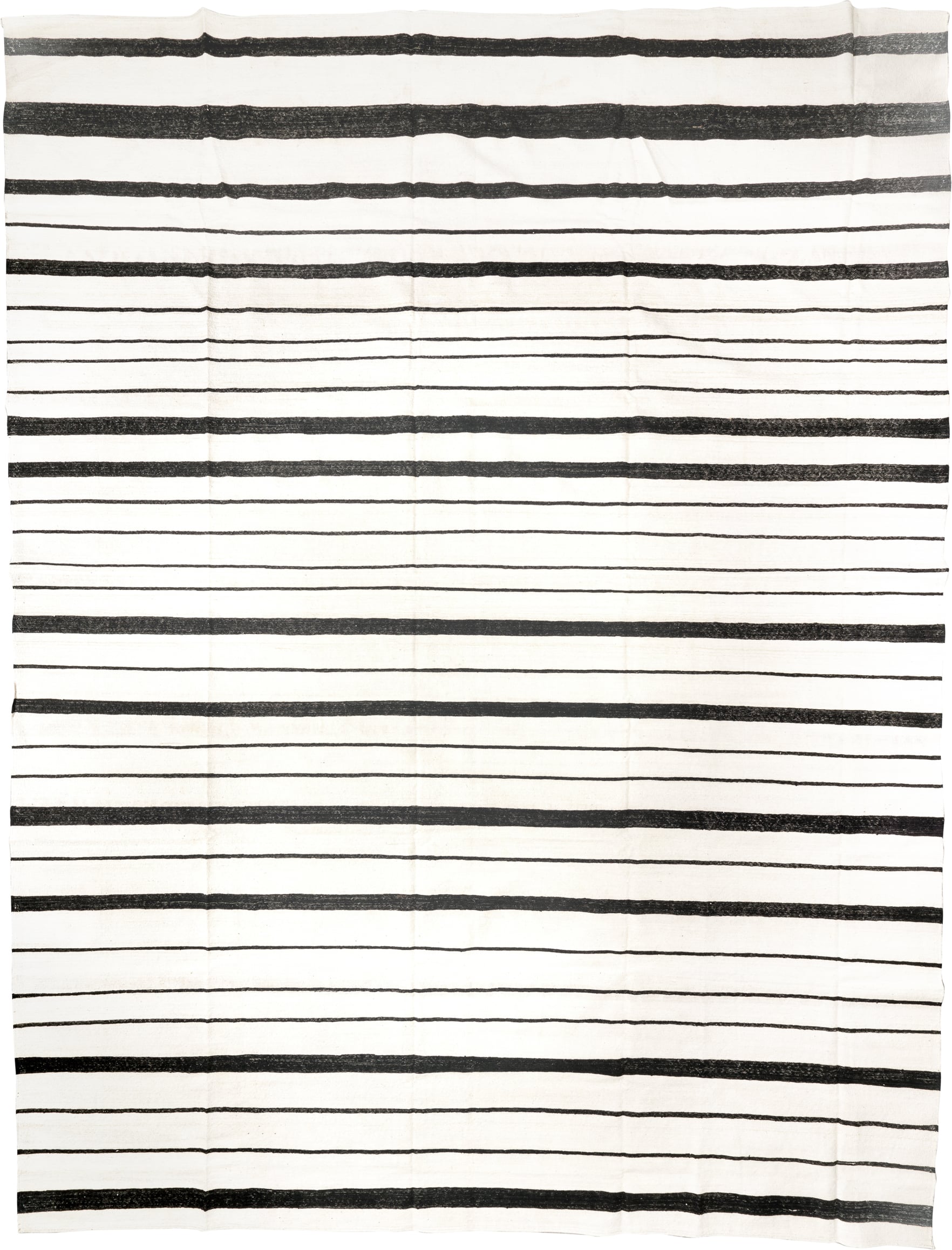 14' x 18' one-of-a-kind handmade vintage Tulu oversize rug. Color palette: ivory, charcoal, gray, black