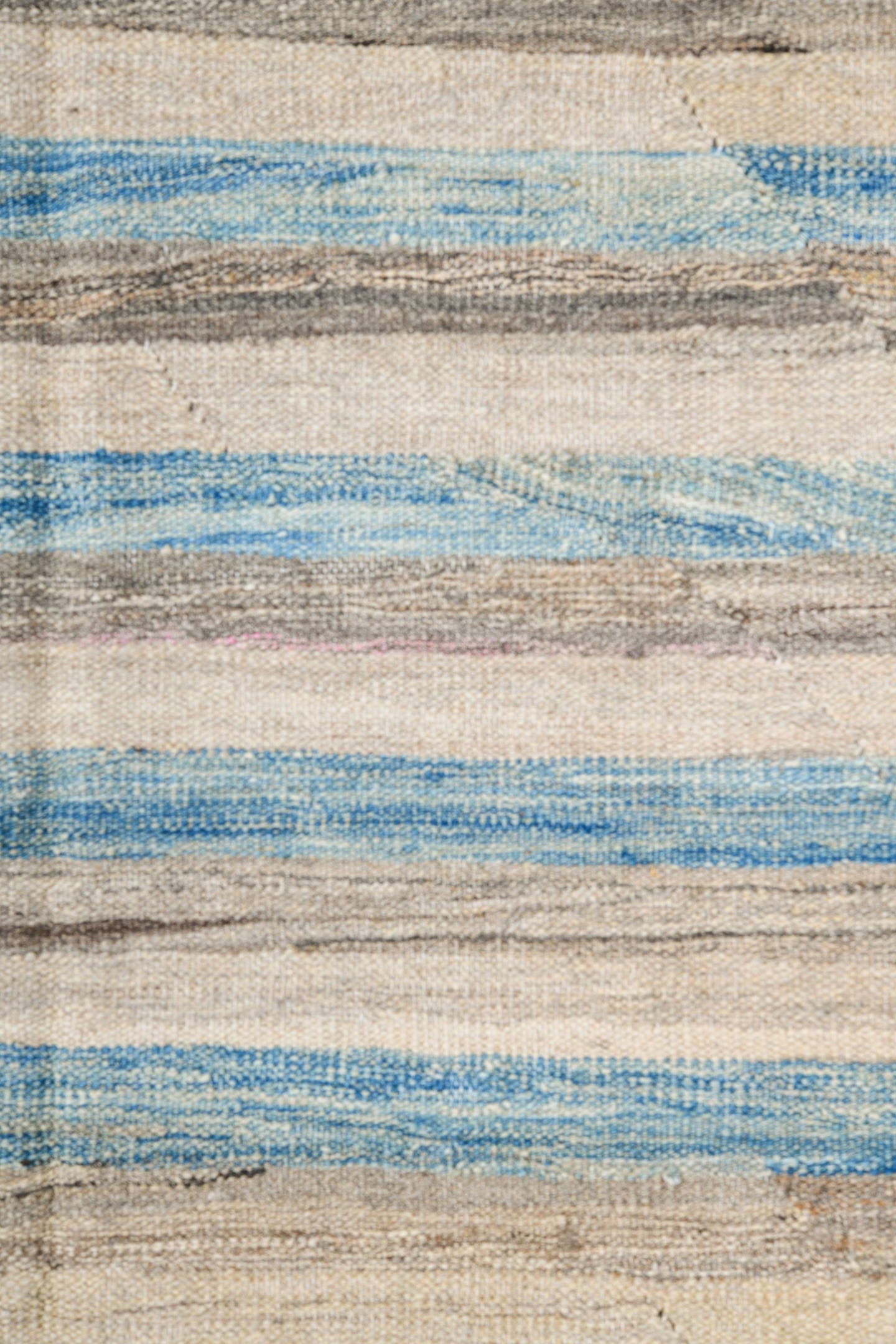 14' x 19' one-of-a-kind handmade vintage Tulu oversize rug. Color palette: ivory, pale blue, taupe, cream, gray, light blue