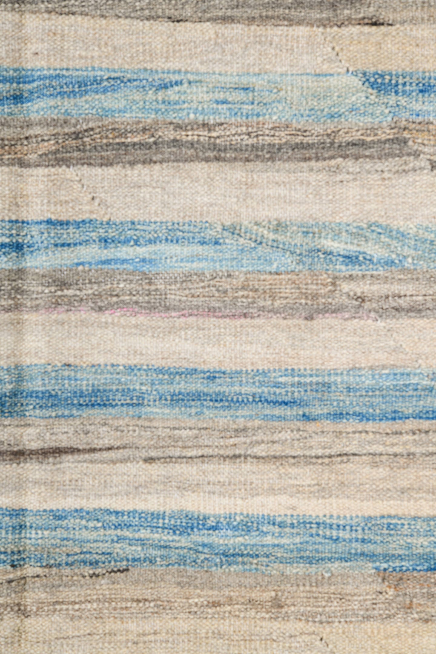 14' x 19' one-of-a-kind handmade vintage Tulu oversize rug. Color palette: ivory, pale blue, taupe, cream, gray, light blue
