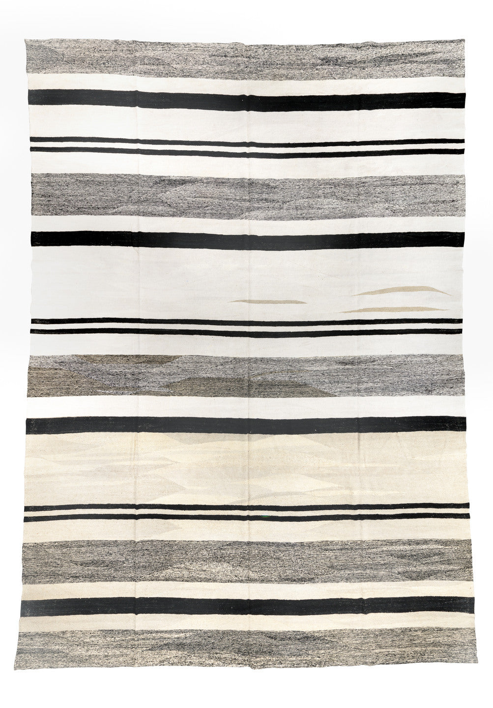 13' x 19' one-of-a-kind handmade vintage Kilim oversize rug. Color palette: black, charcoal, dark gray, dim gray, gray