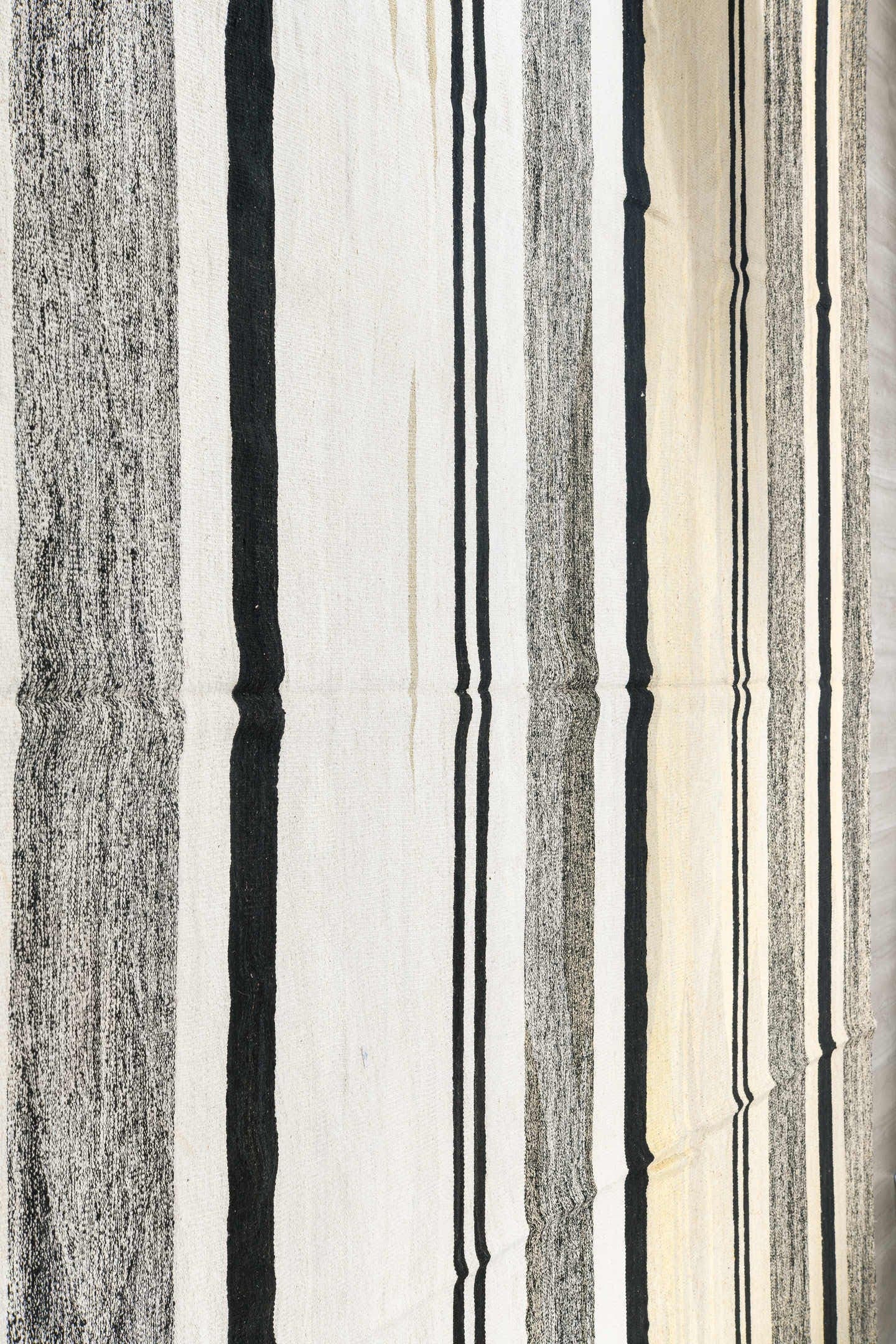13' x 19' one-of-a-kind handmade vintage Kilim oversize rug. Color palette: ivory, black, charcoal, cream, gray