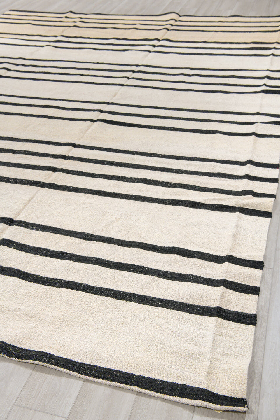 10' x 13' one-of-a-kind handmade vintage Kilim large size rug. Color palette: ivory, charcoal, gray, black