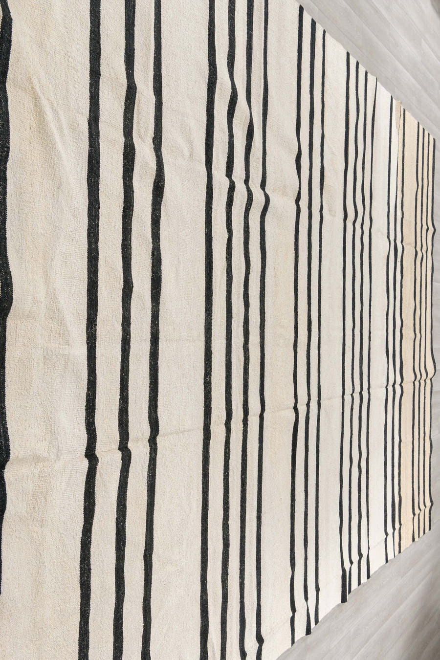 10' x 13' one-of-a-kind handmade vintage Kilim large size rug. Color palette: ivory, charcoal, gray, black