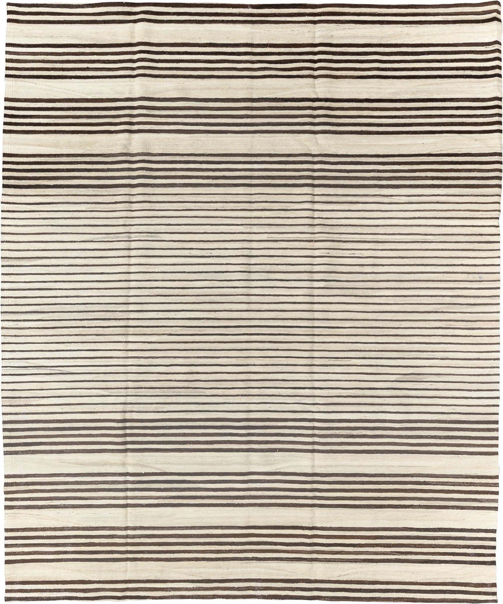 8' x 9' one-of-a-kind handmade vintage Kilim rug. Color palette: ivory, brown, cream, taupe, beige, gray