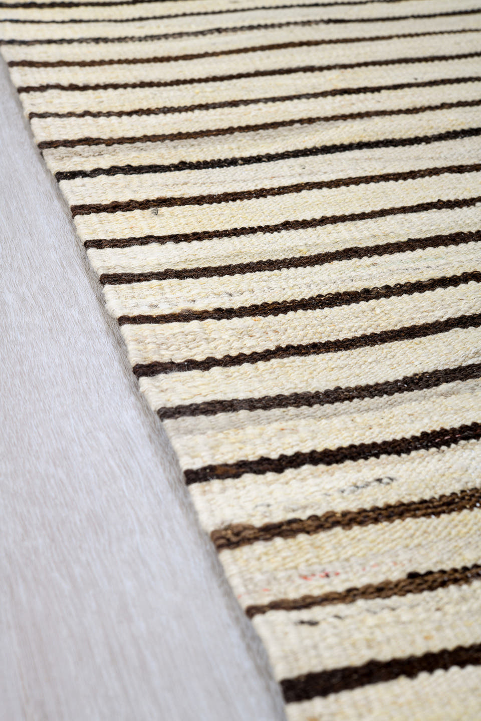 8' x 9' one-of-a-kind handmade vintage Kilim rug. Color palette: ivory, brown, cream, taupe, beige, gray