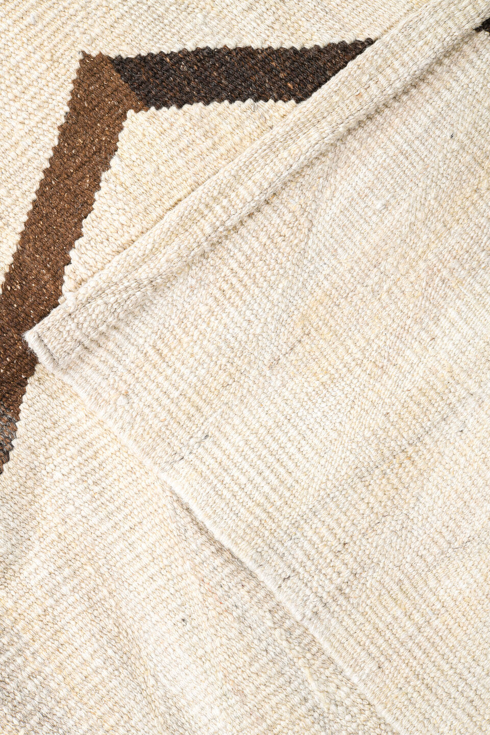 14' x 15' one-of-a-kind handmade vintage Kilim oversize rug. Color palette: ivory, brown, taupe, beige, gray