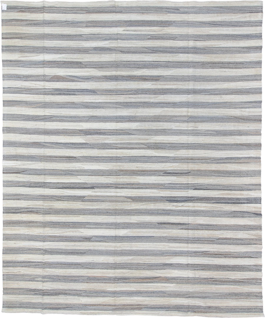 12' x 15' one-of-a-kind handmade vintage Kilim oversize rug. Color palette: ivory, gray, taupe, slate, cream, beige