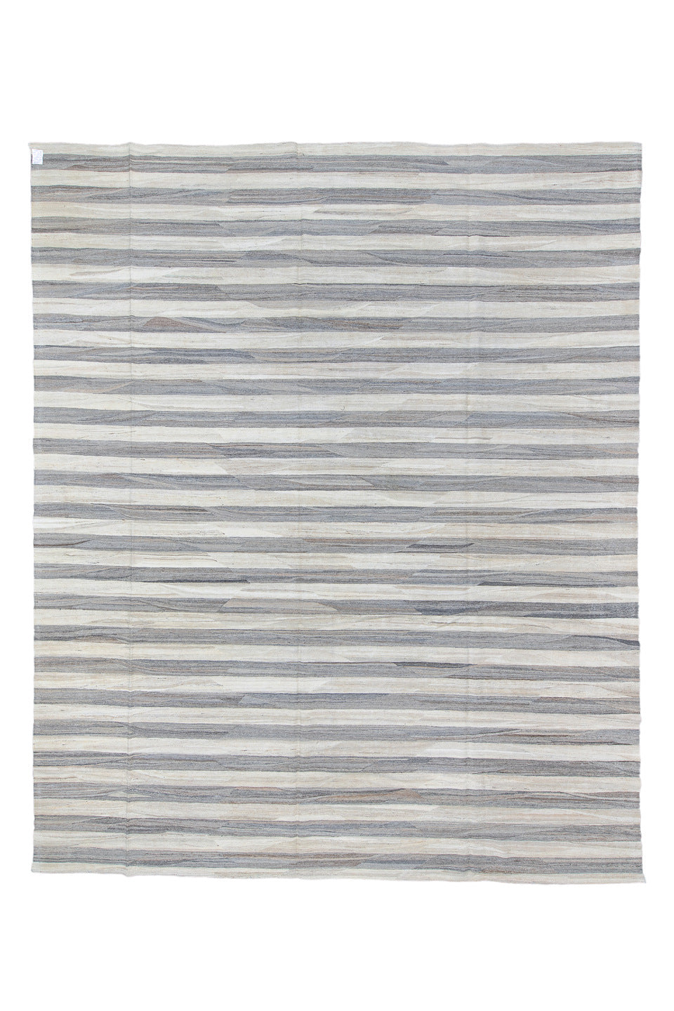 12' x 15' one-of-a-kind handmade vintage Kilim oversize rug. Color palette: dark gray, gainsboro, gray, light blue