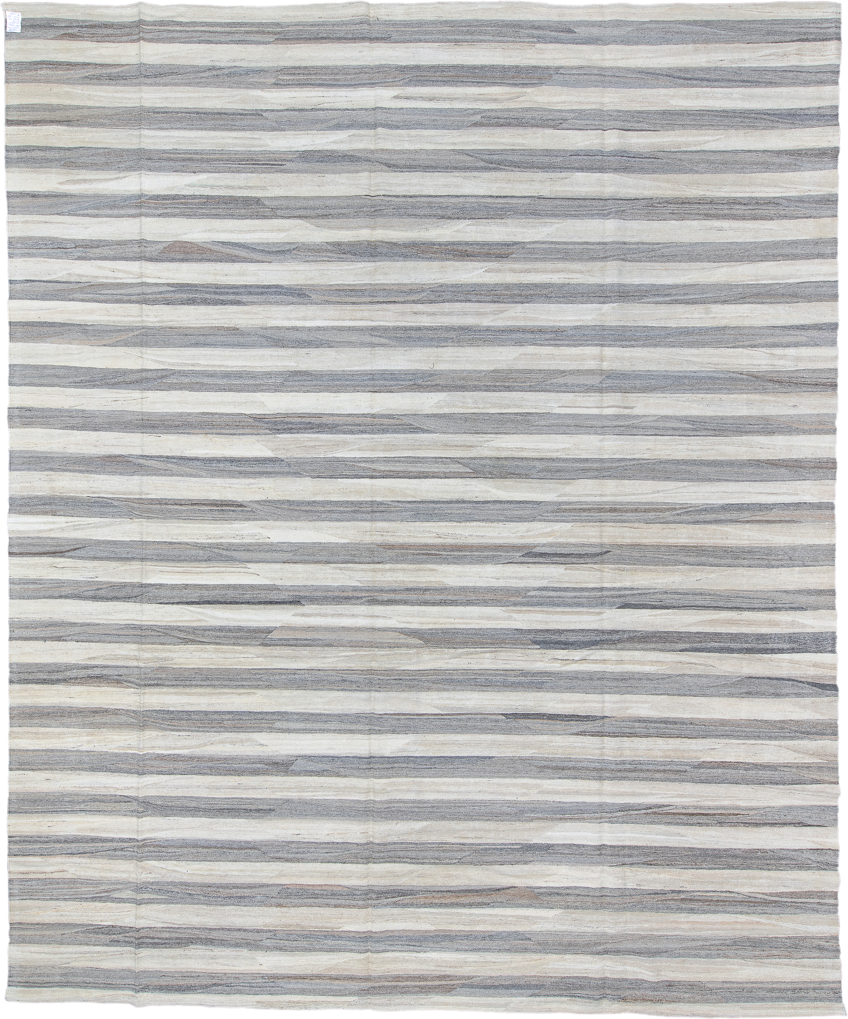 12' x 15' one-of-a-kind handmade vintage Kilim oversize rug. Color palette: ivory, gray, taupe, slate, cream, beige