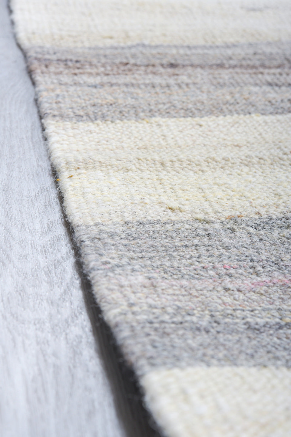 12' x 15' one-of-a-kind handmade vintage Kilim oversize rug. Color palette: ivory, gray, taupe, slate, cream, beige