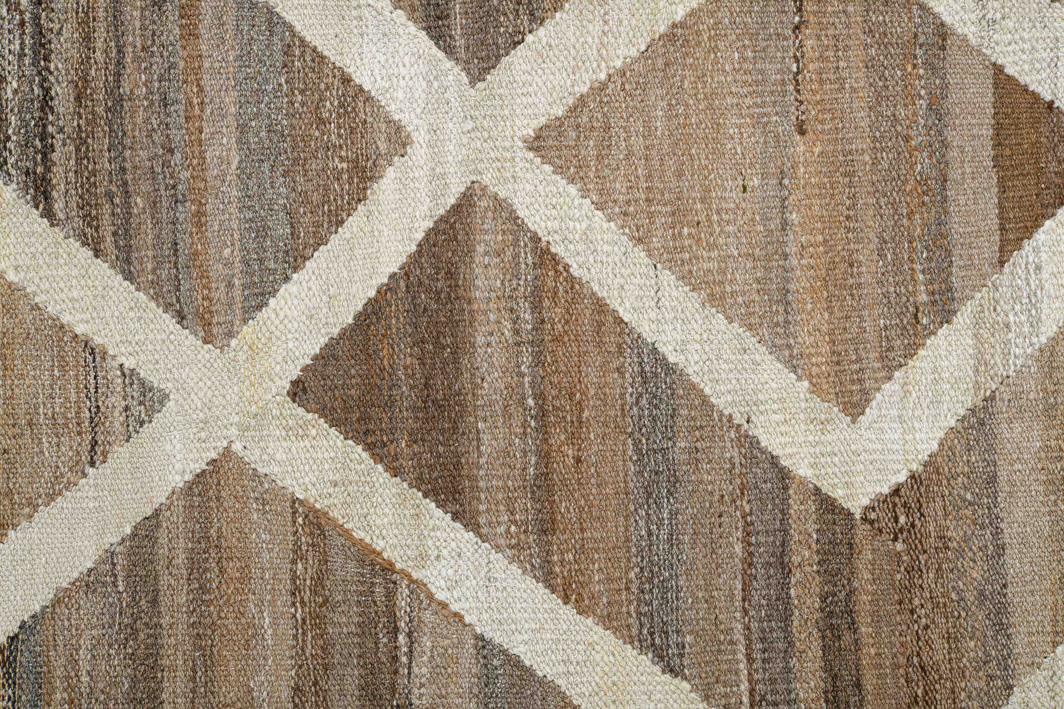 8' x 12' one-of-a-kind handmade vintage Kilim large size rug. Color palette: taupe, ivory, brown, camel, beige, gray