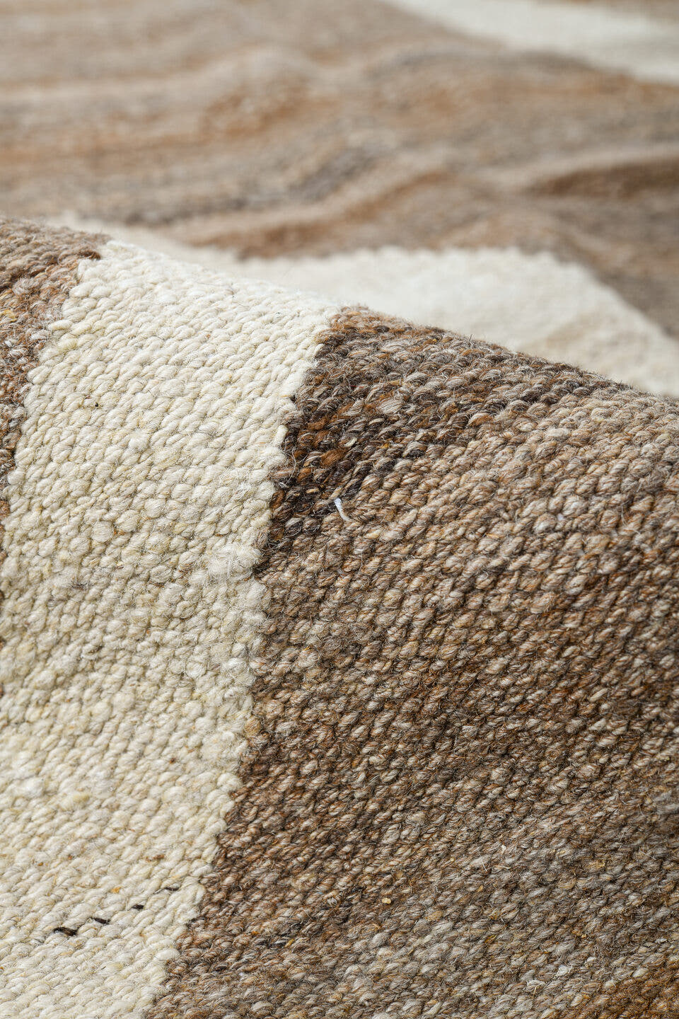8' x 12' one-of-a-kind handmade vintage Kilim large size rug. Color palette: taupe, ivory, brown, camel, beige, gray