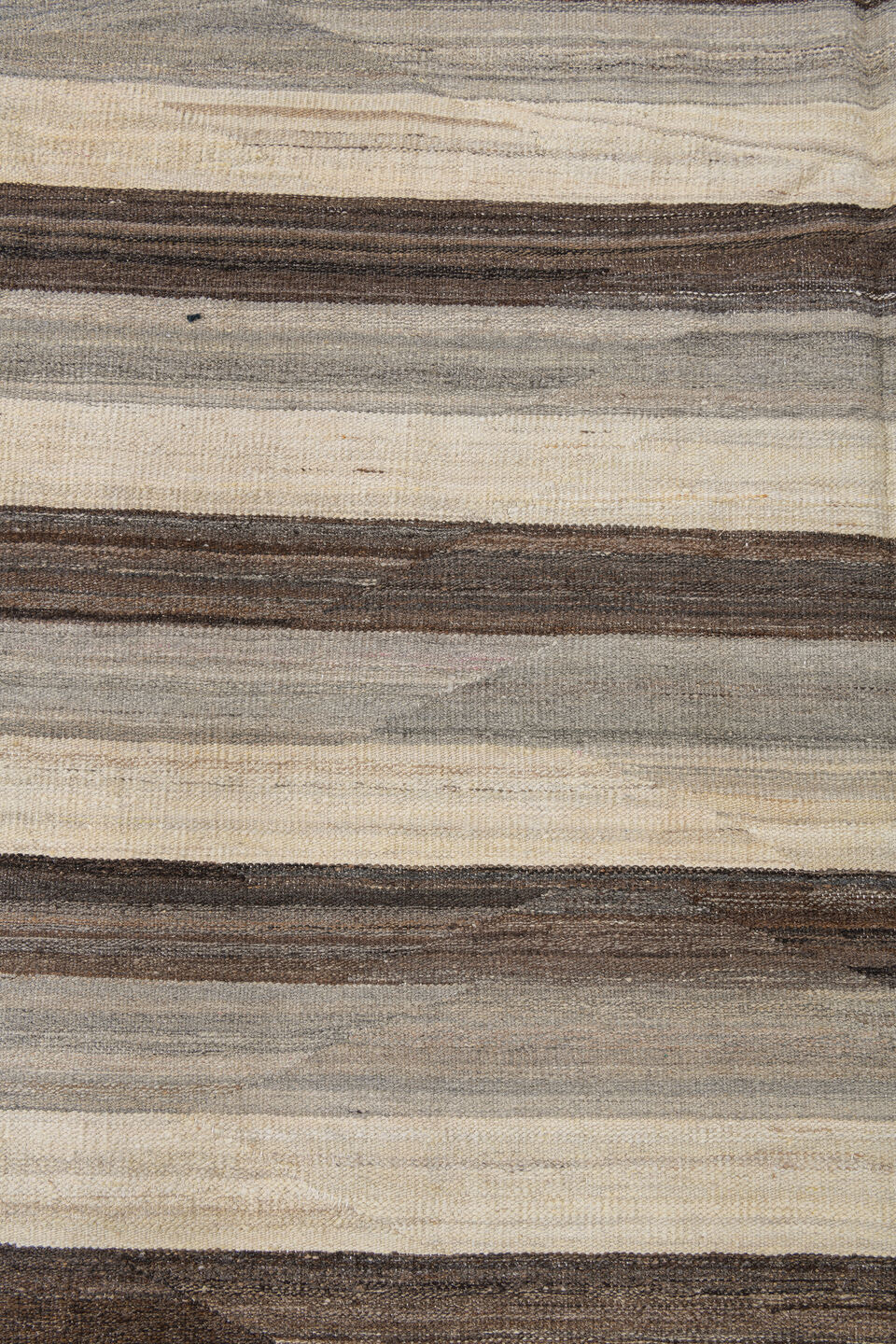 9' x 11' one-of-a-kind handmade vintage Kilim large size rug. Color palette: black, brown, charcoal, gainsboro, gray