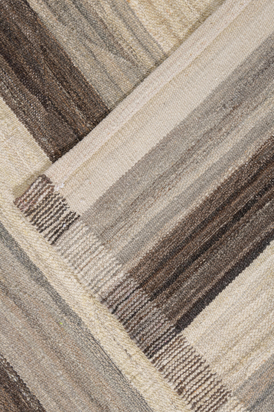 9' x 11' one-of-a-kind handmade vintage Kilim large size rug. Color palette: ivory, brown, taupe, gray, cream, beige