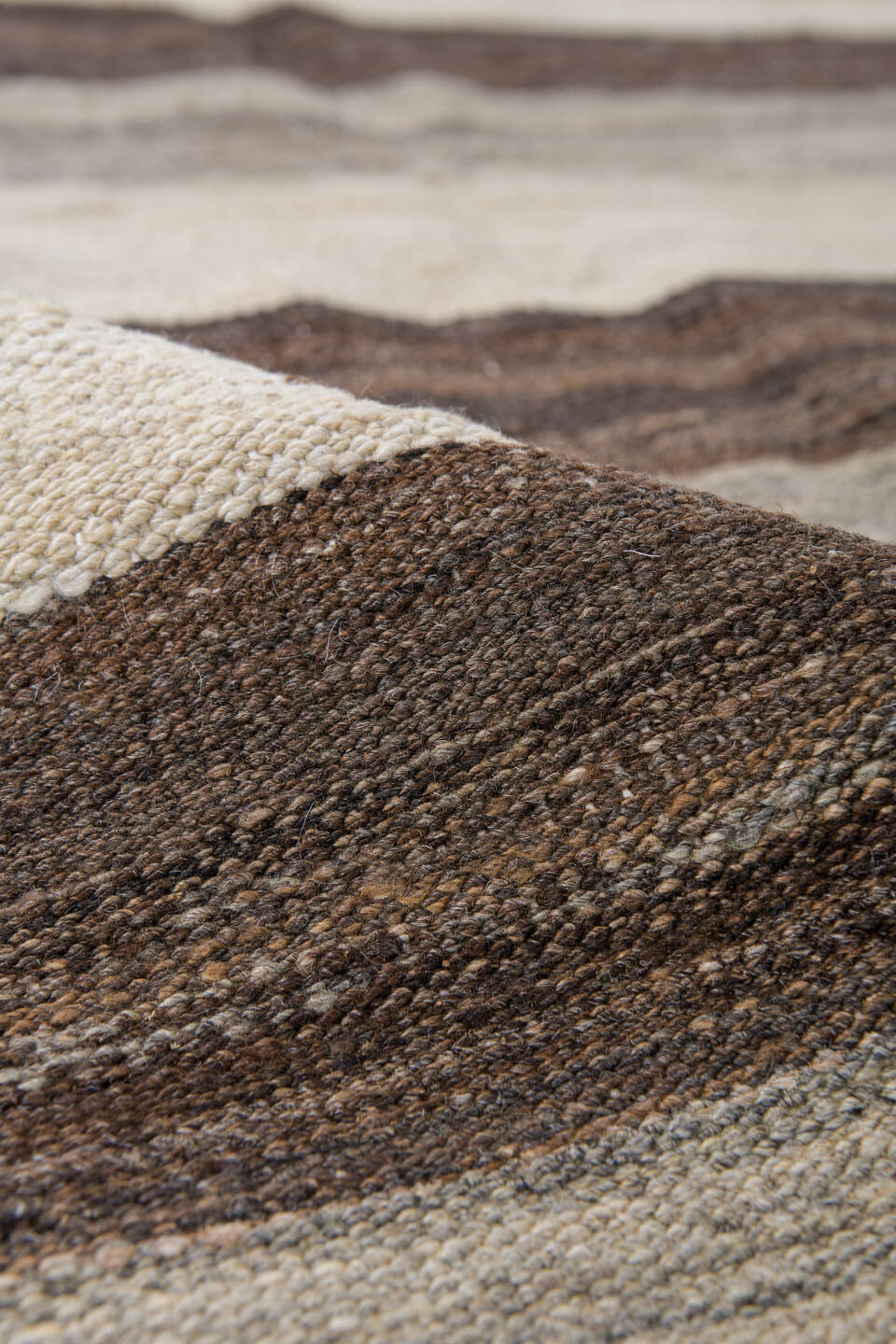 9' x 11' one-of-a-kind handmade vintage Kilim large size rug. Color palette: ivory, brown, taupe, gray, cream, beige