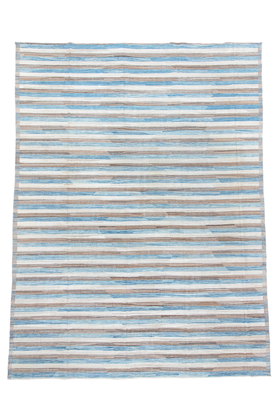 13' x 18' one-of-a-kind handmade vintage Kilim oversize rug. Color palette: black, blue, dark gray, gray, light blue