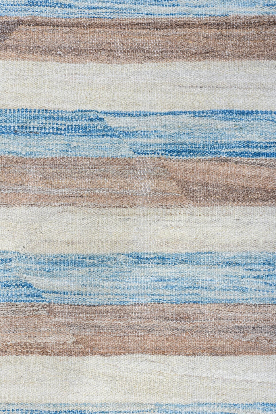 14' x 18' one-of-a-kind handmade vintage Kilim oversize rug. Color palette: ivory, sky blue, taupe, gray, light blue, beige